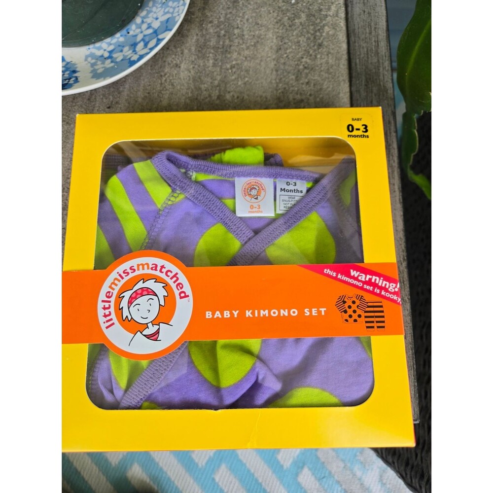 Little Missmatched Baby Kimono Set - Purple & Green 0-3 months